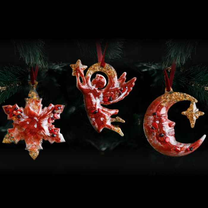 Christmas tree toy with coral "Snowflake" from the Rozhdestvenskaya collection